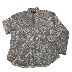 Vintage Blazer Firenze Mens XL Paisley Floral Button Down Shirt Cotton Grey